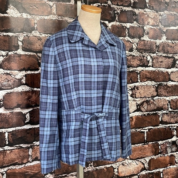 Davide Cenci Blazer Women's 10 Blue Plaid Jacket Button Collar Office Business - Picture 8 of 15